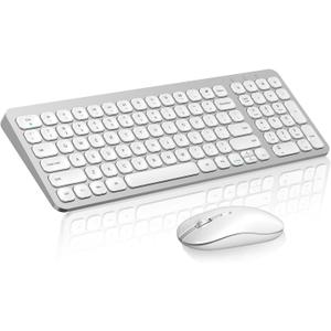 cimetech Wireless Keyboard and Mouse Combo, Compact Full Size Wireless Keyboard and Mouse Set Less Noise Keys 2.4G Ultra-Thin Sleek Design for Windows, Computer, PC, Notebook, Laptop - Silver