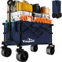 40" L Collapsible Wagon Cart Foldable, 500lbs Weight Capacity 250L Heavy Duty Folding Beach Wagons with Big All-Terrain Wheels, Utility Carts for Groceries, Shopping, Camping, Sports - Blue