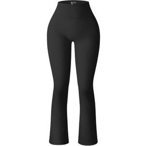 OQQ Women's Flare Pants Ribbed Seamless Workout High Waist Bell Bottoms Pants (X-Large, Black)