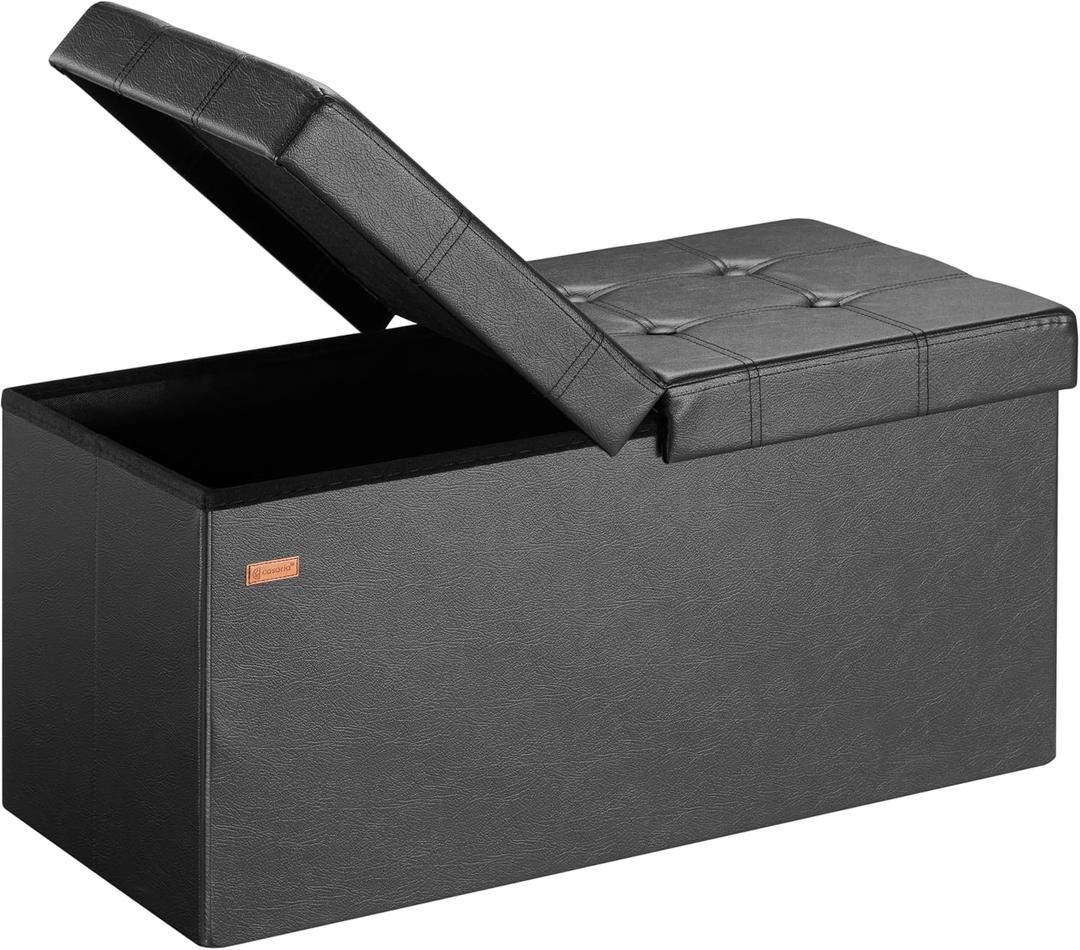 CASARIA Sofa with Storage 80x40x40cm Lid Foldable Collapsible Lining Sturdy Hallway Bedroom Chest Bed Sofa Upholstered Bench Black