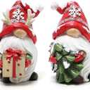 Hodao Christmas Gnomes Decor Resin Figurines with Red Hats and Snowflake Design, Cute Collectible Holiday Statue for Table Decor, Happy Xmas Gift to Celebrate Festive Home Centerpiece Decoration