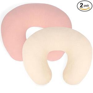 Nursing Pillow Cover,Muslin Cotton,Removable Cover for Breastfeeding Pillows, 2-Pack Pillow Covers, Ultra-Soft Baby Nursing Pillow, Fits Newborn Feeding Pillow 22.5IN*18IN (Pink & Cream)