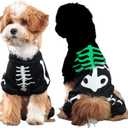 Small Dog Costume Ghost,Pet Clothes Skeleton Glow in The Dark Jumpsuit, Black and White, for Small Medium Dogs (Black, X-Large)