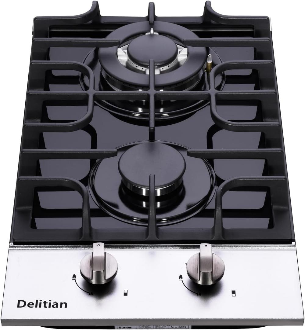 12 Inch Gas Cooktop, Built-in Tempered Glass 2 Burners Gas Stovetop LPG/NG Convertible Gas Stove Dual Fuel Gas Hob for RVs, Apartments, Outdoor DT2188A