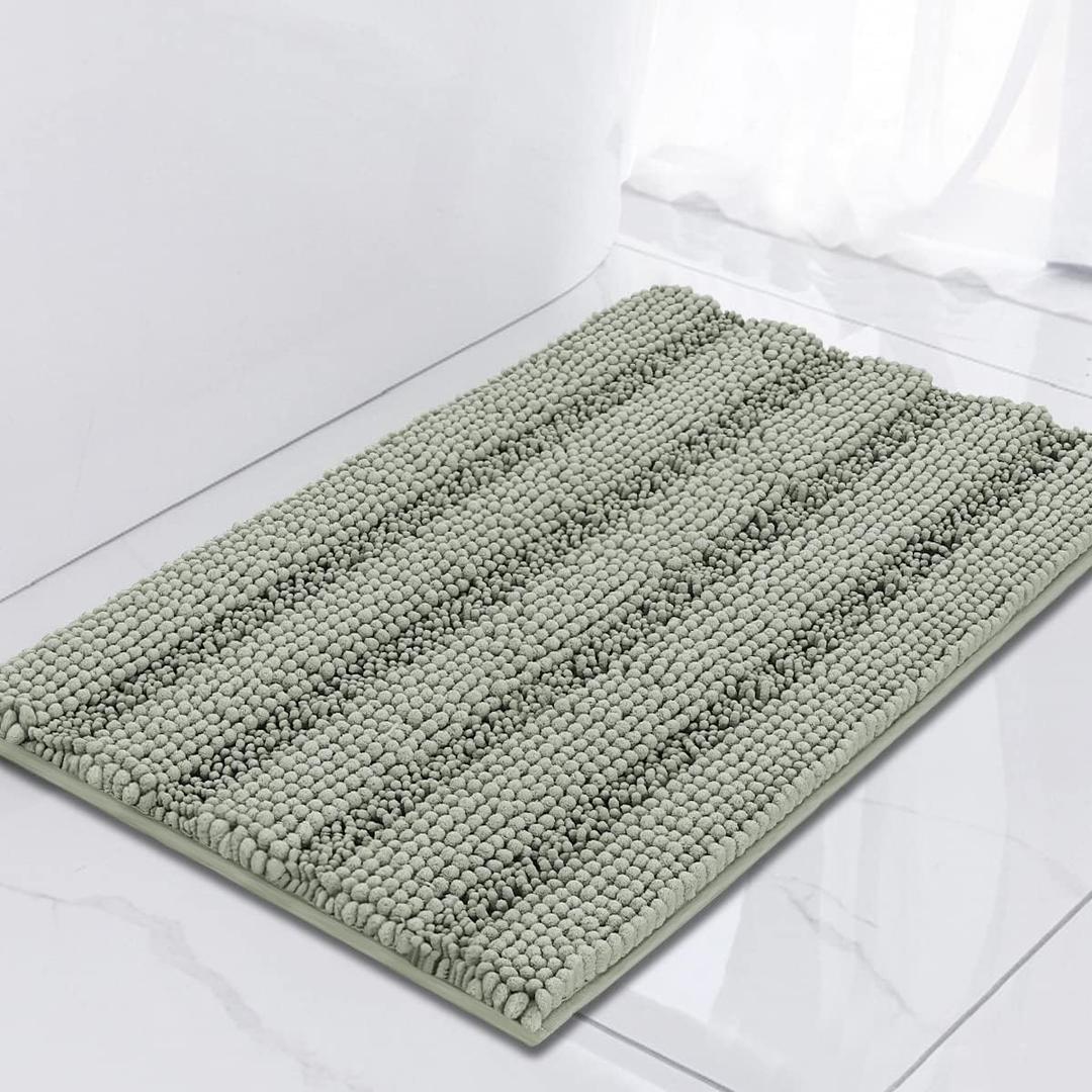Turquoize Luxury Chenille Bath Rug for Bathroom Rugs Extra Absorbent Bath Mat Non Slip Microfiber Shower Rug for Bathroom Microfiber Shaggy Carpet Rug Size, 17"x 24", Sage