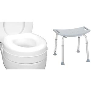 HealthSmart Raised Toilet Seat Riser That Fits Most Standard (Round) Toilet Bowls for Enhanced Comfort and Elevation with Slip Resistant Pads & Drive Medical RTL12203KDR Shower Chair