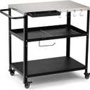 Outdoor Grill Cart Table, Pizza Oven Stand with Casters, Silver | Multifunctional Grill Table for Pizza Oven & Griddle, 4 Lockable Wheels, Side Handles & Hooks for Indoor/Outdoor Use