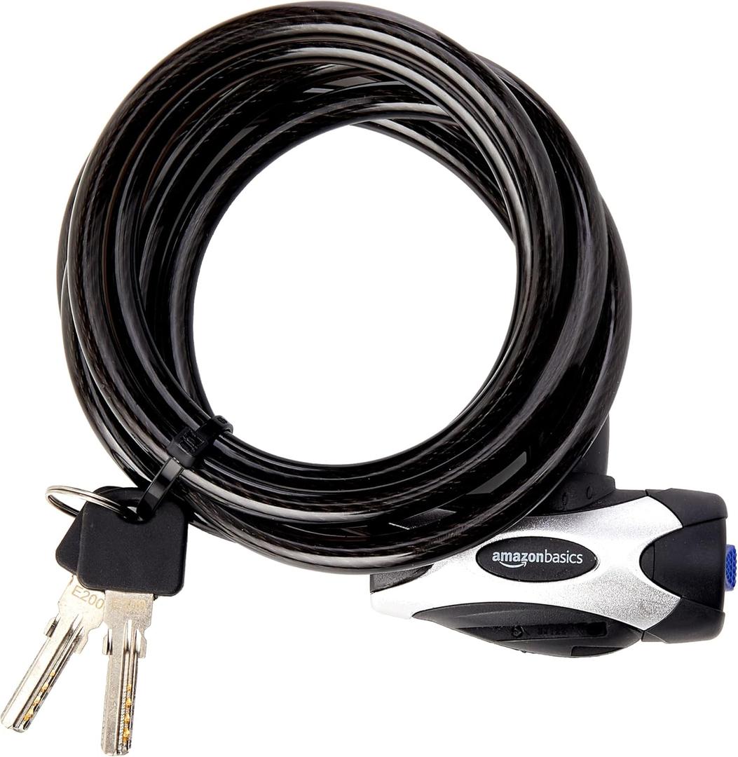 Amazon Basics Weather Resistant Bike Security Cable Lock, 70 inches Length, 8mm Diameter, Black