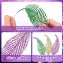 60 Pcs Mardi Gras Glitter Leaves Feathers Stems, 11.4" x 2.5" Purple Gold Green Artificial Feather Leaves Picks Vase Filler, Mardi Gras Faux Sparkly Leaf Twigs Sprays for Carnival Party Table Decor