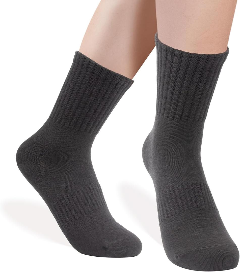 ZenBeya 100% Cotton Crew Socks for Women, Black Thin Ankle Tube Socks for Dress Trouser Clothes, Soft Hue Fashion Mid Calf Bootie Socks Size 5-9 Casual Breathable Winter Fall