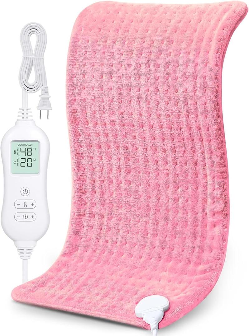 NOWWISH Heating Pad for Back Pain & Cramps Relief, Pink Moist Heat Pad for Neck & Shoulder, Auto Shut Off, Machine Washable, Gifts for Women, 12"x 24" Pink