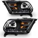for 2010-2014 Ford Mustang Headlight Assembly compatible with 2010 2011 2012 2013 2014 Mustang Clear Lens Black Housing Amber Reflector Headlamp Replacement Left and RightW/O Bulbs