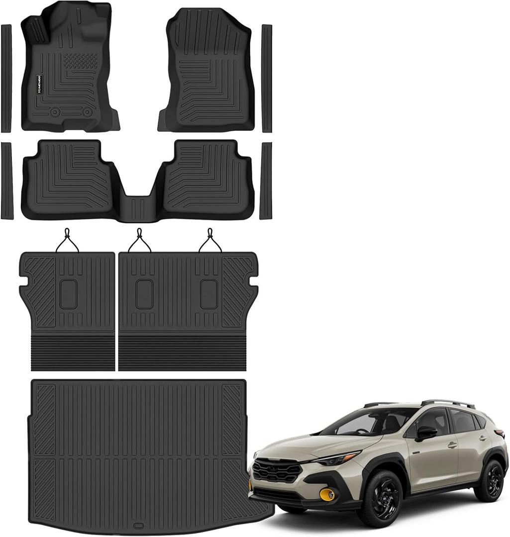 Floor Mats & Trunk Mat & Backrest Mats for 2026 Subaru Crosstrek Hybrid | All Weather TPE Floor Liners Fit for 2026 Crosstrek Odorless Anti-Slip Rubber Car Mats Black Full Set Accessories (No Gas)