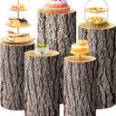 SaitiMade Set of 5 - Wood Cylinder Pedestal Stand Covers, Spandex Wooden Texture Cylinder Stand Covers for Party, Wedding or Birthday Event Decor - Only Contains Cylinder Covers