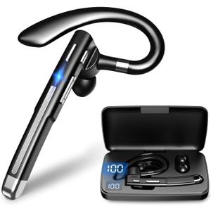 Bluetooth Headset V6.1,100 Hrs Talk Time Single-Ear Earphone, CVC8.0 Noise Cancelling Wireless Earbud, Business Earbud with 500 mAh Charging Case, Hands-Free Earpiece for Trucker/Home/Office Work