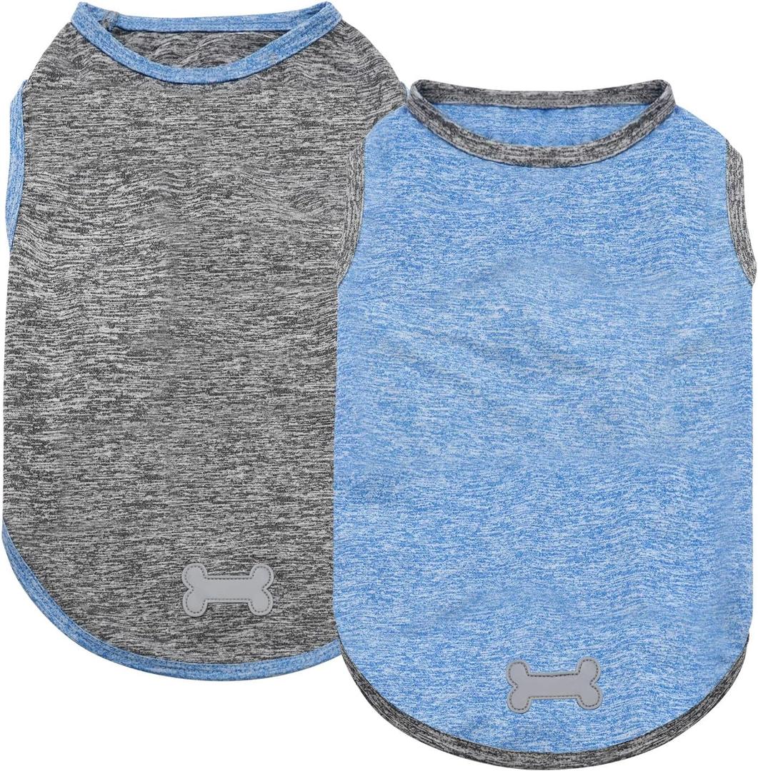 KYEESE 2 Pack Dog Shirts Quick Dry Soft Stretchy Dog T-Shirts with Reflective Label Tank Top Sleeveless Vest Sun Protection Pet Clothes for Small Dogs, Large, Light Blue+Grey