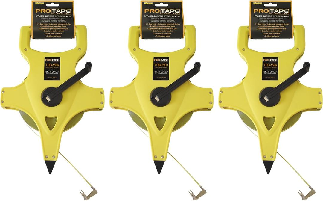 Nylon Clad Steel Open Reel ProTapes  English/Metric. 1/2" x 100'/30m; 8ths and cm. (3 Pack)