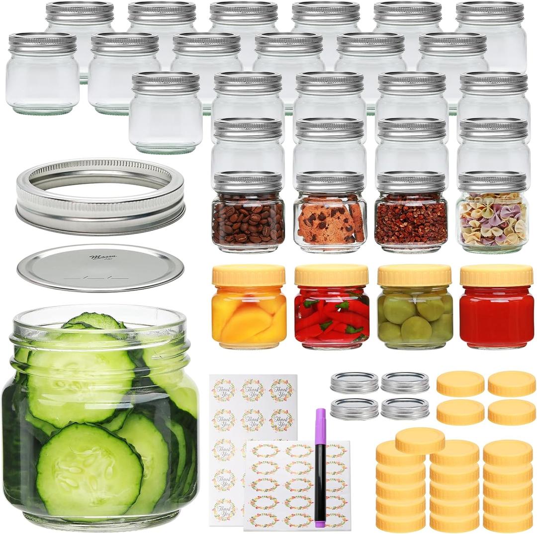 30 Pack 8oz Mason Jars with Lids,Half Pint Canning Jars,Small Glass Canning Jars,Samll Mason Jars for Jam, Honey,Candy,Spice
