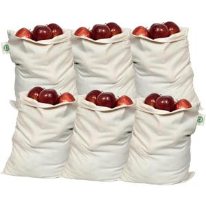 Food Grade Bulk Storage Bags - 6 Pack, XL Size, 100% Organic Cotton Drawstring Closure - Reusable, Washable, All-Natural Muslin Produce Flour Sack Cloth Bags for Grains (6 X-Large 14x18)