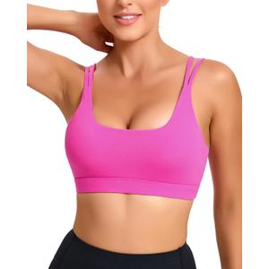 Sports Bras for Women, Medium-High Support Strappy Padded Running Sports Bras with Removable Cups (Pink, L)