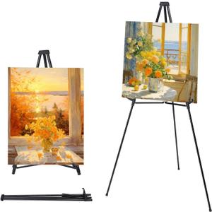 MXG Professional Aluminum Foldable Display Easel for Painting, Signs, Poster, 33-64" Height Adjustable Table Top & Floor Metal Tripod for Canvas, Art, Exhibits, Office, Outdoor - Black