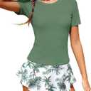 Girls Rash Guard Swimsuits Short Sleeve Swimwear Skirt with Built-in Shorts Girls Bathing Suits Size 15-16Y