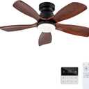 36 Inch Flush Mount Ceiling Fans with Lights and Remote, Dimmable, 5 Blades Wood Ceiling Fan with Light, Low Profile Outdoor Indoor Modern Ceiling Fan for Patio Office (Black Walnut)