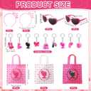72 Pcs Pink Girl Party Favors Kit Hot Pink Princess Party Supplies 18 Girls Treat Candy Goodie Bags with Handle 18 Heart Sunglasses 18 Crown Headband 18 Acrylic Keychain