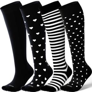 LEVSOX Viscose Made from Bamboo Compression Socks for Pregnant Women 20-30 mmHg Knee High Cute Mens Supports Socks for Travel (Medium, 4 Pair-mix4)