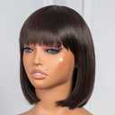 ToyoTress Light Brown Bob Wigs With Bangs - 10 Inch Yaki Straight Hair Daily Costume Wig For Black Women, Soft Short Synthetic Hair Replacement Wigs Heat Resistant (10 Inch, #4-613H)