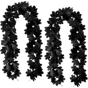 Joyhalo 2 Pack Halloween Garland, 5.7FT Black Leaf Garland for Mantle, Artificial Hanging Black Maple Leaves Vines, Spooky Halloween Outdoor Floral, Haunted Mansion, Fireplace, Fall Decor