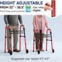 Loyoda Walkers for Seniors Foldable, Aluminum Lightweight Walker with Wheels, Adjustable Height & Width Standard Walkers for Elderly & Disabled, 350 lbs Capacity, Red