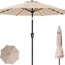 11FT Solar Lighted Patio Umbrella, Outdoor Table Market Umbrellas with Crank Lift, 32 LED Lights, 8 Sturdy Ribs, UV-Resistant for Deck, Garden, Pool