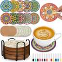 Reallnaive 45 Pcs Mandala Wooden Coasters Painting Kit, 4 Inch Paint Your Own Boho Coasters with Markers, Mothers Day Arts and Crafts for Adults Women Seniors Elderly Crafters Gifts