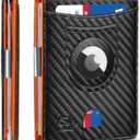 Zitahli Men's Wallets Airtag Holder Slim Rfid Leather with Gift Box (Carbon Black and Orange)