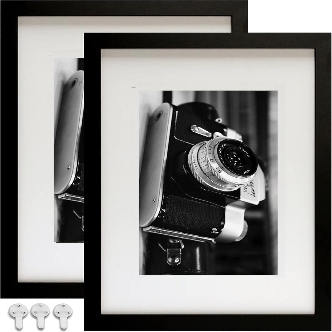 10x12 Picture Frames Set of 2,Black Picture Frame Display Pictures 7x9 with Mat or 10x12 without Mat,Multi Photo Frames Collage for Wall Art Decorative or Tabletop Display