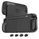 PlayVital Pure Grip Case for Nintendo Switch 2 Shockproof TPU Cover Ergonomic Anti-Slip Grips Design & Thumbstick Caps - Black