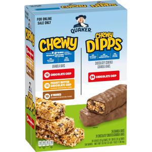 Quaker Chewy Granola Bars, Chewy & Dipps Variety Pack, (58 Bars), Whole Grains, No Artificial Flavors, No Added Colors, BB Date 12/14/2025