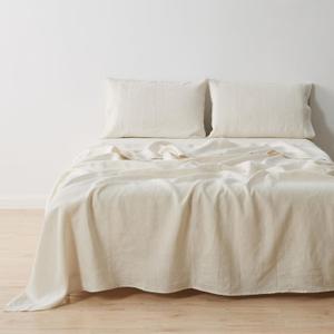 100% Pure European Flax Linen Sheet Set - 4 Pc Queen Size Bed Sheets - Breathable for Hot Sleepers and Durable Bedding Set - 1 Flat Sheet, 1 Fitted Sheet, 2 Pillowcases (Queen, Sand)