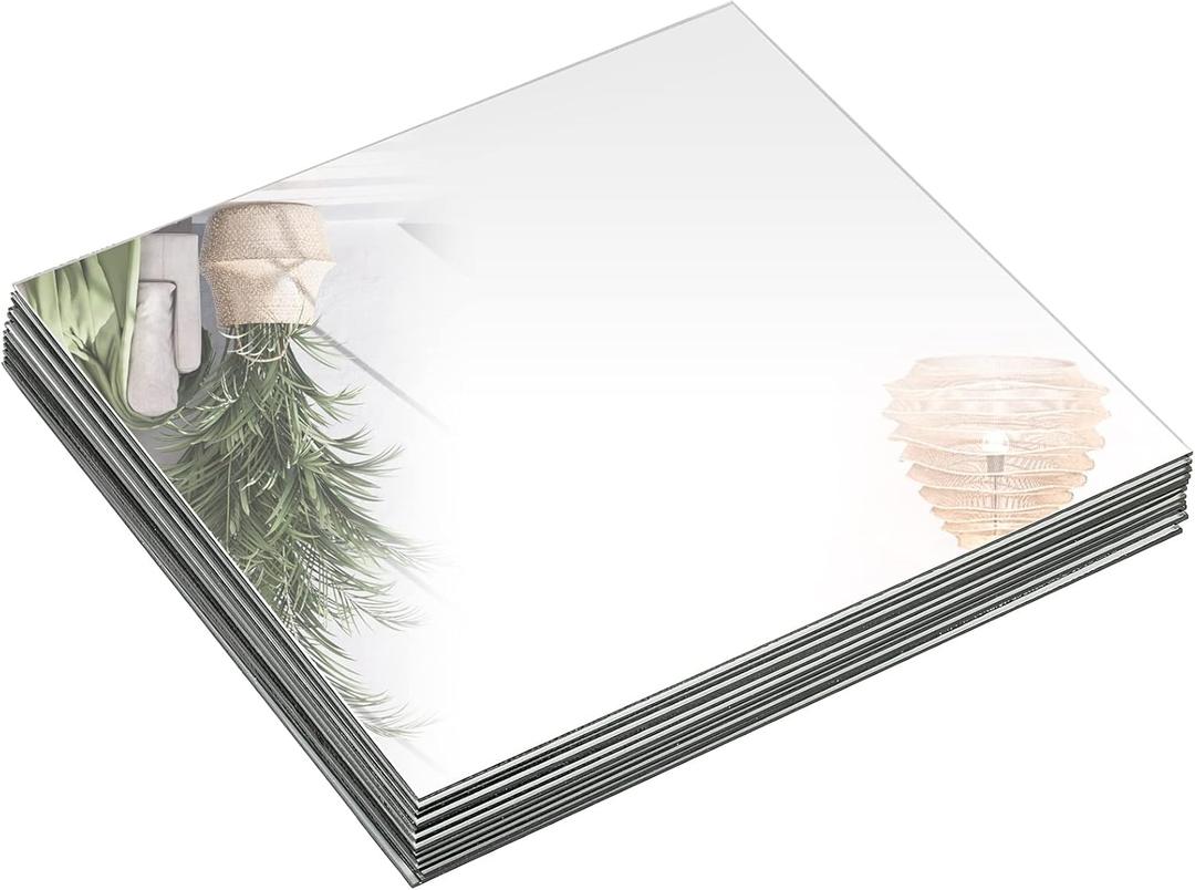 Suwimut Set of 12 Square Mirrors for Centerpieces, 10 x 10 Inch Glass Mirror Tray Candle Plates Wall Mounted Glass Mirror Tiles Bulk for Table Centerpieces, Wedding, Party, Wall Decor, Crafts