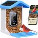 Brookstone Smart Bird Feeder with HD Camera, Solar Powered, AI Bird Identification, Live Stream via WiFi, Night Vision, Weatherproof, Outdoor Backyard Feeder