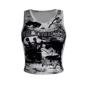 SOLY HUX Women's Y2k Letter Figure Print Crew Neck Tank Top Sleeveless Punk Vest Tops Multicolor Graphic Large (Gray, L)