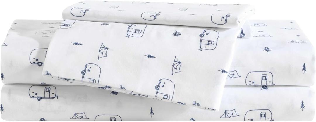 Eddie Bauer Kids - Twin XL Sheets, Stain-Resistant Toddler Bedding with Matching Sham(s), Super Soft, Ideal Boy Room Essentials (Travel Trailer Blue, Twin XL)