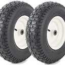 (2-Pack) 16x6.50-8 Pneumatic Tires on Rim - Universal Fit Lawn Mower and Yard Tractor Wheels - With Chevron Turf Treads - 3" Centered Hub and 3/4" Bushings - 396 lbs Max Weight Capacity
