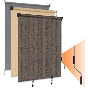 HOMEDEMO Outdoor Roller Shades for Patio, 6'W x 6' H(WxH) Mocha Roll up Shade for OutsideSun Roller Shade Cloth Roll Blinds Cordless Waterproof for Porch Gazebo Pergola Balcony Backyard