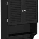 Wall-Mounted Bathroom Cabinet with Adjustable Shelves & Towel Bar  Water-Resistant MDF Storage with Louvered Doors & Open Shelf for Toiletries, Linens, and Towels (Black)