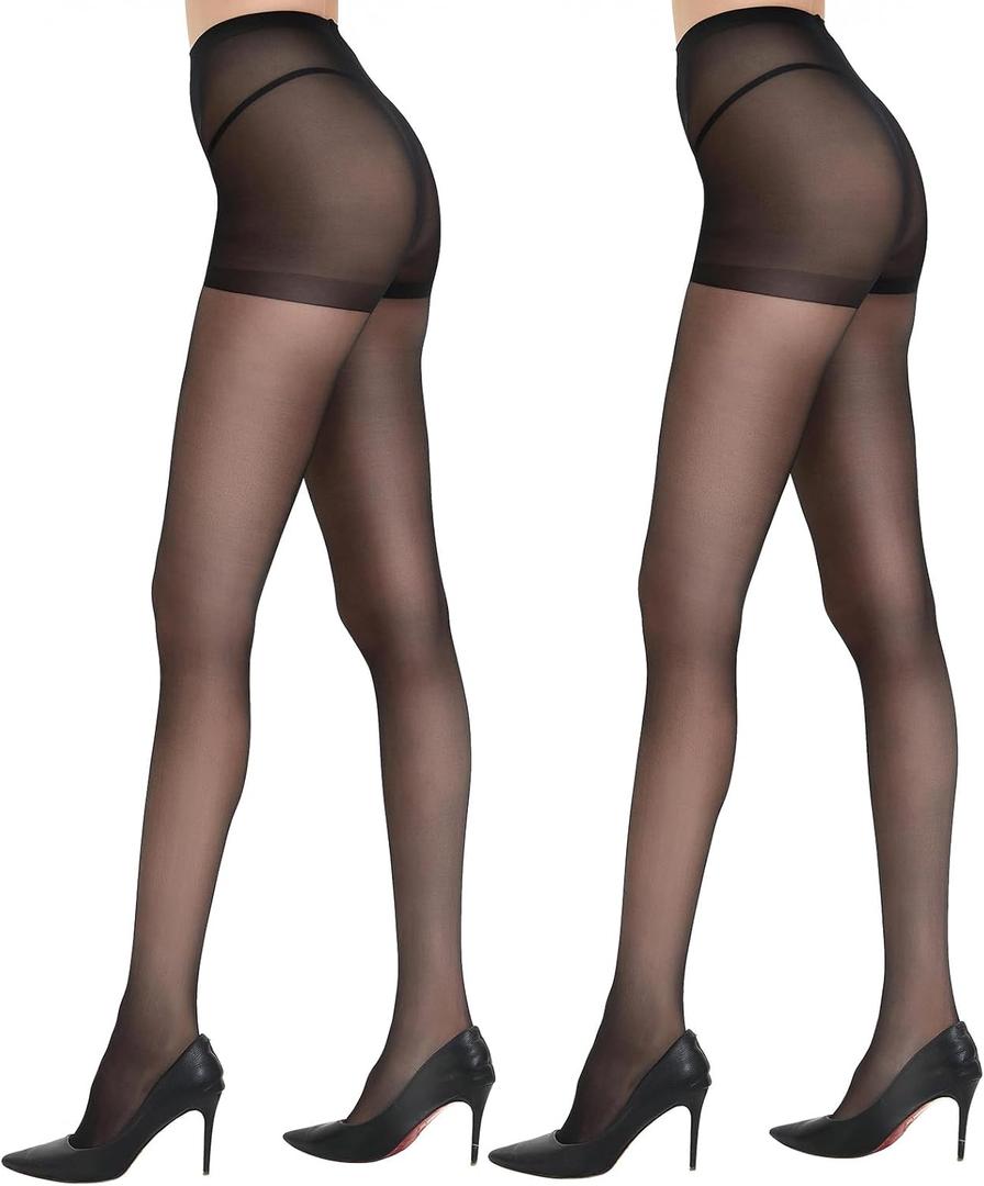 DUCMODA Unbelievable Durability Sheer Tights for Women, 20D High Waist Stocking, Rip Resistant Strong Pantyhose (Black, M)