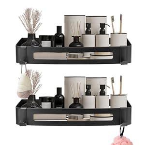 NearMoon Bathroom Shower Caddy 2 Pack, No Drill 304 Stainless Steel Shower Organizer with 2 Hooks (Shower Shelf, Matte Black)