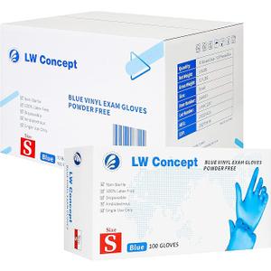 Blue Vinyl Exam Gloves for Medical/Food Safe/Cleaning/Handling Use Multipurpose Latex & Powder Free, 4.5 mil (LW4001, Small)