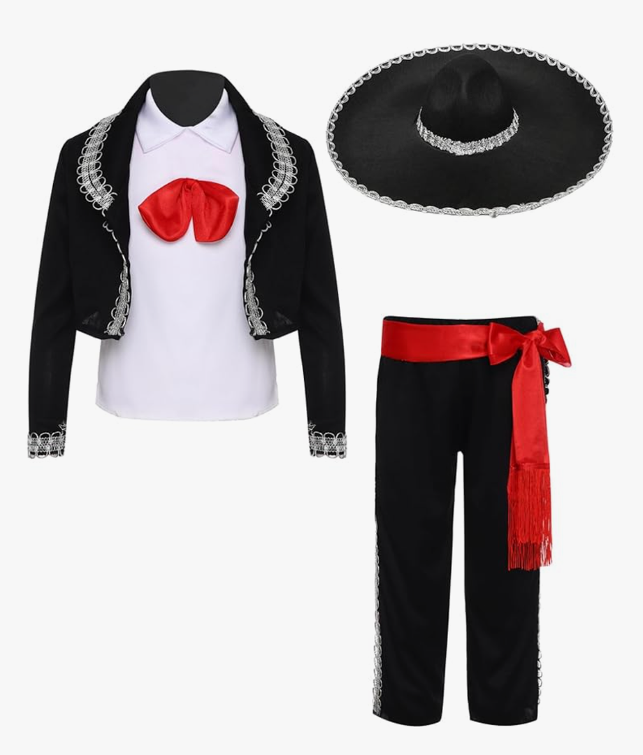 JEATHA Kids Boys Mexican Amigo Outfits Mariachi Charro Fancy Dress Pants Set for Halloween Theme Party, Size L
